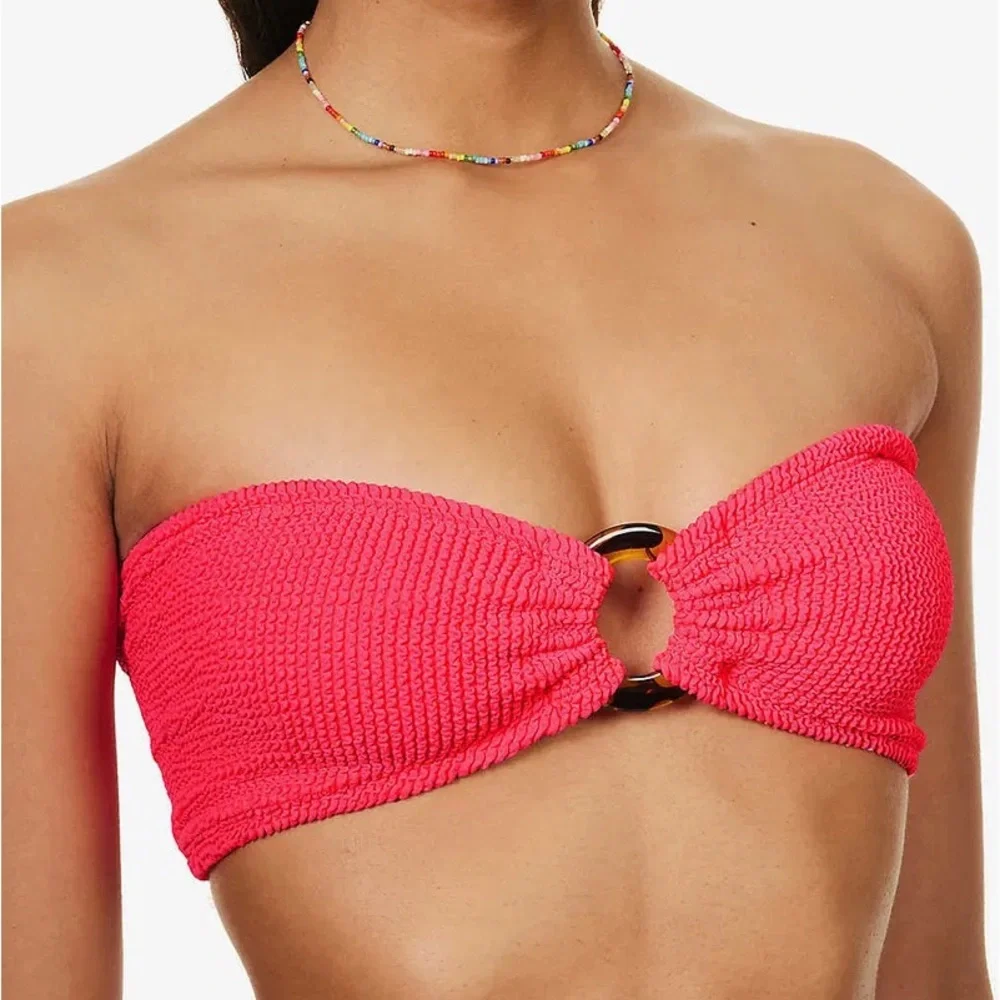 Hunza G Gloria Bandeau Crinkle Bikini Set Pink Fuschia Strapless Tortoise
